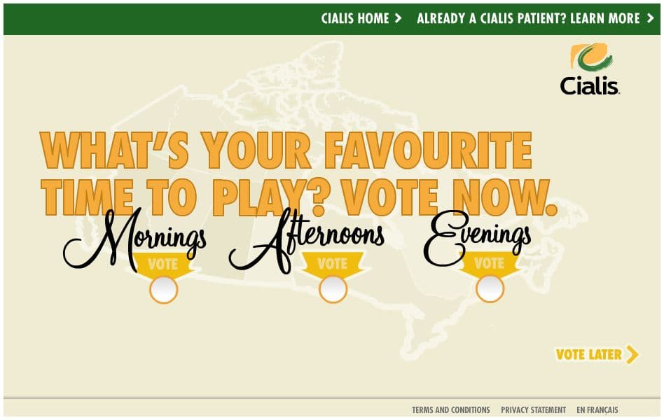 Favourite Time to Play — Cialis — A voting site / live infographic of the nation’s favourite time for nookie.