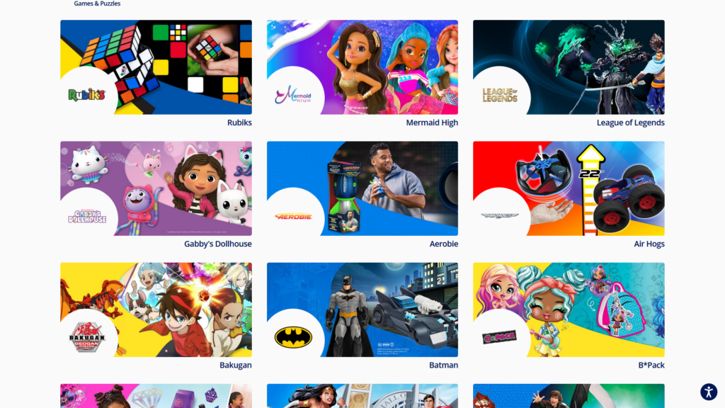 Screenshot of various toy links from spinmaster.com